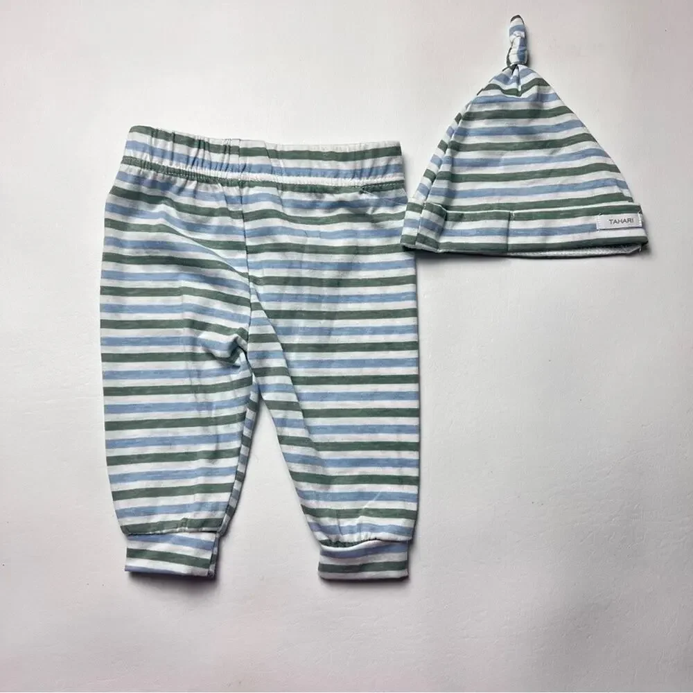 Tahari Baby Striped Hat and Leggings Matching Set Sz 3-6M